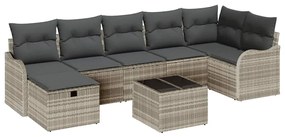 vidaXL Σετ Καναπέ Κήπου με μαξιλάρι 8 pcs Ανοιχτό γκρι Πολυ ράταν