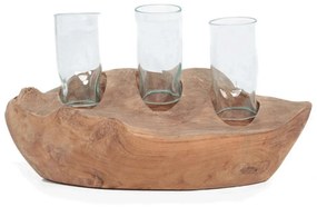 Κηροπήγιο Sampang 0490129 40x18x18cm Clear-Natural Soulworks Wood, Glass