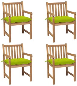 Καρέκλες Κήπου 4 τεμ. Μασίφ Ξύλο Teak με Φωτ. Πράσινα Μαξιλάρια - Πράσινο