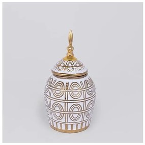 Βάζο Κεραμικό Λευκό &amp; Χρυσό 15x15x28cm 752-20351 Estheti-752-20351-Λευκό-Χρυσό 752-20351