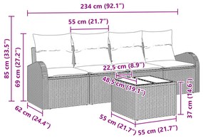 vidaXL Σετ Σαλονιού Κήπου 5 κομματιών με Μαξίλια Γκρι Πολυ Ρατάν