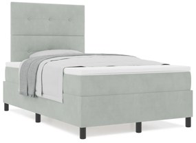 vidaXL Κρεβάτι Box Spring με Στρώμα Ανοιχτό Γκρι 120x200 εκ Βελούδο