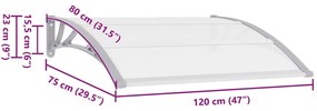 vidaXL Στέγαστρο Πόρτας Γκρι / Διαφανές 120 x 75 εκ. Πολυανθρακικό