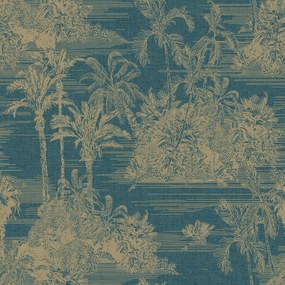 Ταπετσαρία Τοίχου Palm Island Μπλε Χρυσή M37301 53 cm x 10.05 m