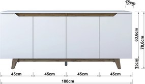 Μπουφές Λευκό / Καρυδιά GD 180x45x78,6