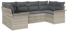 vidaXL Σετ Καναπέ Κήπου με μαξιλάρι 6 pcs Ανοιχτό γκρι Πολυ ράταν