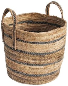 Καλάθι Από Φύλλο Μπανανιάς 00.06.61386 Ριγέ Φ36x40cm Ψάθινο Natural-Black Mat