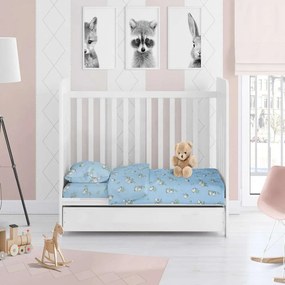 Σεντόνι Βρεφικό Με Λάστιχο Birds 14 Sky Blue DimCol Cradle 70x155cm 100% Βαμβακερή Φανέλα