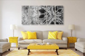 5 μέρη εικόνα λουλούδια με πέρλες σε μαύρο & άσπρο - 200x100