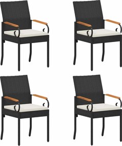 vidaXL Καρέκλες Κήπου με μαξιλάρι 4 pcs Μαύρο και Κρεμ Λευκό