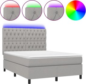 vidaXL Κρεβάτι Boxspring με Στρώμα &amp; LED Αν.Γκρι 140x190εκ. Υφασμάτινο