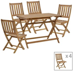 Elijie-Jaybo dining table set of 5 folding natural solid acacia wood 100x65x72cm 100x65x72 εκ.