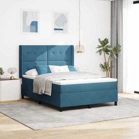 vidaXL Κρεβάτι Box Spring με Στρώμα Σκούρο Μπλε 140x190 εκ Βελούδο