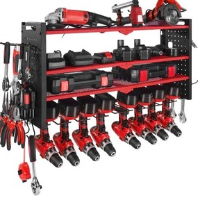 VEVOR Power Tool Organizer Wall Mount, 4-Layer Storage Rack with 8 Drill Holders, Tools Holder and Storage Rack with Side Pegboards, Garage Tool Organizer for Garage, Workbench, and Workshop