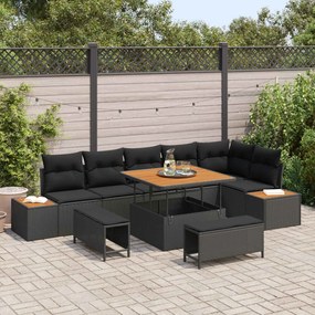 vidaXL Σετ Καναπέ Κήπου με μαξιλάρι 9 pcs Μαύρο