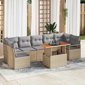 vidaXL Σετ Καναπέ Κήπου με μαξιλάρι 8 pcs Μπεζ και Γκρι Μεγάλο Ρατάν