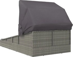vidaXL Ξαπλώστρα με Πτυσσόμενη Οροφή Γκρι 200x114x128 εκ. Συνθ. Ρατάν