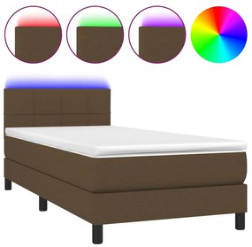 Κρεβάτι Boxspring με Στρώμα &amp; LED Σκ.Καφέ 80x200 εκ. Υφασμάτινο - Καφέ