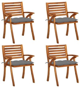 Καρέκλες Κήπου 4 τεμ. από Μασίφ Ξύλο Ακακίας με Μαξιλάρια - Γκρι