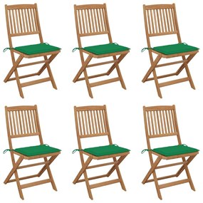 Καρέκλες Κήπου Πτυσσόμενες 6 τεμ. από Ξύλο Ακακίας με Μαξιλάρια - Πράσινο