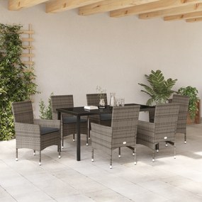 vidaXL Σετ Τραπεζαρίας Κήπου 7 Τεμαχίων με Μαξιλάρια Γκρι Πολυ Ρατάν
