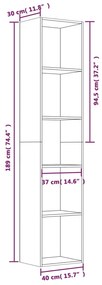 vidaXL Βιβλιοθήκη Καφέ Δρυς 40 x 30 x 189 εκ. από Επεξεργασμένο Ξύλο