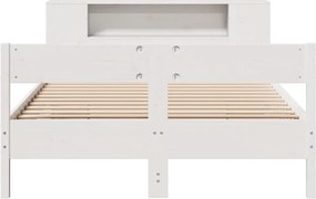 vidaXL Κρεβάτι Βιβλιοθήκη Χωρίς Στρώμα Λευκό 135x190 εκ Μασίφ Πεύκο