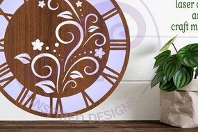Intra απο ξύλο plywood Χρώμα wenge 3mm-4mm πάχος - Ρολόι τοίχου Flourish Flowers Δίασταση 30x20 cm INTRAFABR-97019230