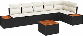 vidaXL Σετ Καναπέ Κήπου με μαξιλάρι 7 pcs Μαύρο Πολυ ράταν
