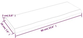 Ράφι Τοίχου Σκούρο Καφέ 60x20x2 εκ. Επεξεργ. Μασίφ Ξύλο Δρυός - Καφέ