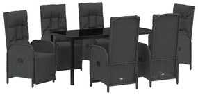 vidaXL Σέτ φαγητού για κήπο με μαξιλάρι 7 pcs Μαύρο Πολυ ράταν