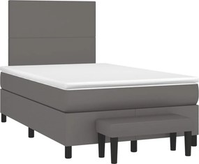 vidaXL Κρεβάτι Boxspring με Στρώμα Γκρι 120x190εκ. από Συνθετικό Δέρμα