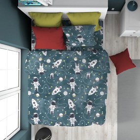 Παπλωματοθήκη Παιδική Galaxy Travel 91 Petrol DimCol Single 160x240cm 100% Cotton Flannel