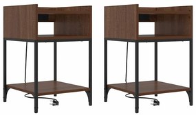 vidaXL Κομοδίνο με ράφι 2 pcs Καφέ δρυς Επεξεργασμένο ξύλο