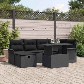 vidaXL Σετ Καναπέ Κήπου με μαξιλάρι 7 pcs Μαύρο Πολυ ράταν
