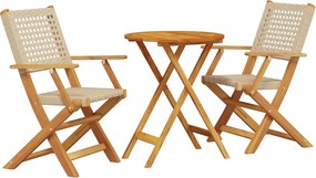 vidaXL Σετ Επίπλων Bistro 3 τεμ. Μπεζ Ρατάν/Μασίφ Ξύλο