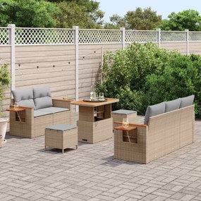 vidaXL Σετ Καναπέ Κήπου με μαξιλάρι 8 pcs Μπεζ Πολυ ράταν