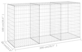 Συρματοκιβώτιο Τοίχος 200x60x100 εκ. Γαλβαν.Χάλυβας + Καλύμματα - Ασήμι