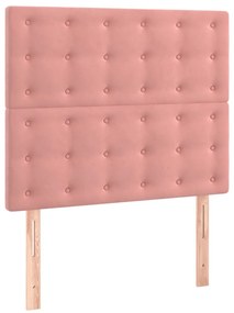 vidaXL Κρεβάτι Boxspring με Στρώμα &amp; LED Ροζ 100x200 εκ. Βελούδινο