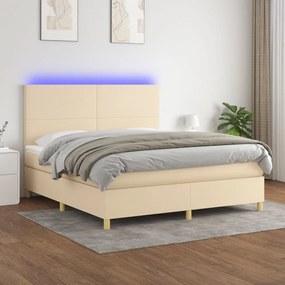 vidaXL Κρεβάτι Boxspring με Στρώμα & LED Κρεμ 160x200 εκ. Υφασμάτινο