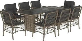 vidaXL Σετ Τραπεζαρίας Κήπου 9 τεμ. Γκρι Συνθ. Ρατάν με Μαξιλάρια