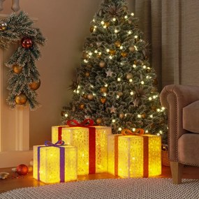 vidaXL Κουτιά Χριστουγεννιάτικα Φωτισμένα 3 Τεμ. 64 LED Θερμό Λευκό