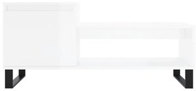 Τραπεζάκι Σαλονιού Γυαλ. Λευκό 100x50x45 εκ. Επεξεργ. Ξύλο - Λευκό