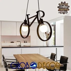 GloboStar BIKE BLACK 01213 Vintage Κρεμαστό Φωτιστικό Οροφής Δίφωτο 2 x E27 Μαύρο Μεταλλικό Μ67 x Π1.5 x Υ41cm - 01213