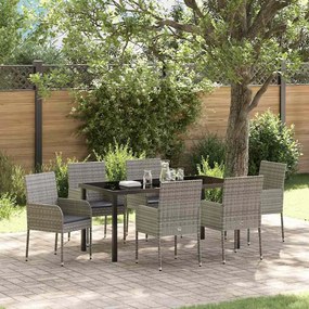 vidaXL Σέτ φαγητού για κήπο με μαξιλάρι 7 pcs Γκρι Πολυ ράταν