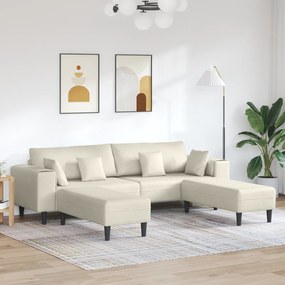 vidaXL Βελούδινος καναπές με μαξιλάρι 3 pcs Κρεμ 208 εκ. Βελούδο
