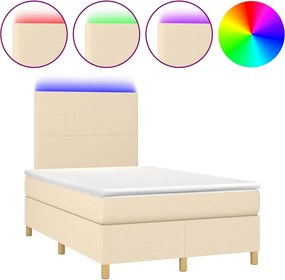 vidaXL Κρεβάτι Boxspring με Στρώμα &amp; LED Κρεμ 120x190 εκ. Υφασμάτινο