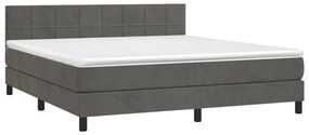 Κρεβάτι Boxspring με Στρώμα &amp; LED Σκ. Γκρι 160x200εκ. Βελούδινο - Γκρι