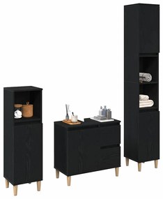 vidaXL Σετ Επίπλων Μπάνιου με συρτάρι 3 pcs Μαύρο 30 x 30 x 180 cm