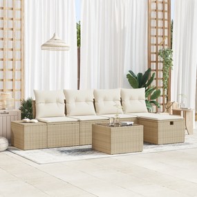 vidaXL Σετ 6 τεμάχιο καναπέ κήπου με μαξιλάρια μπεζ πολυ ρατάν
